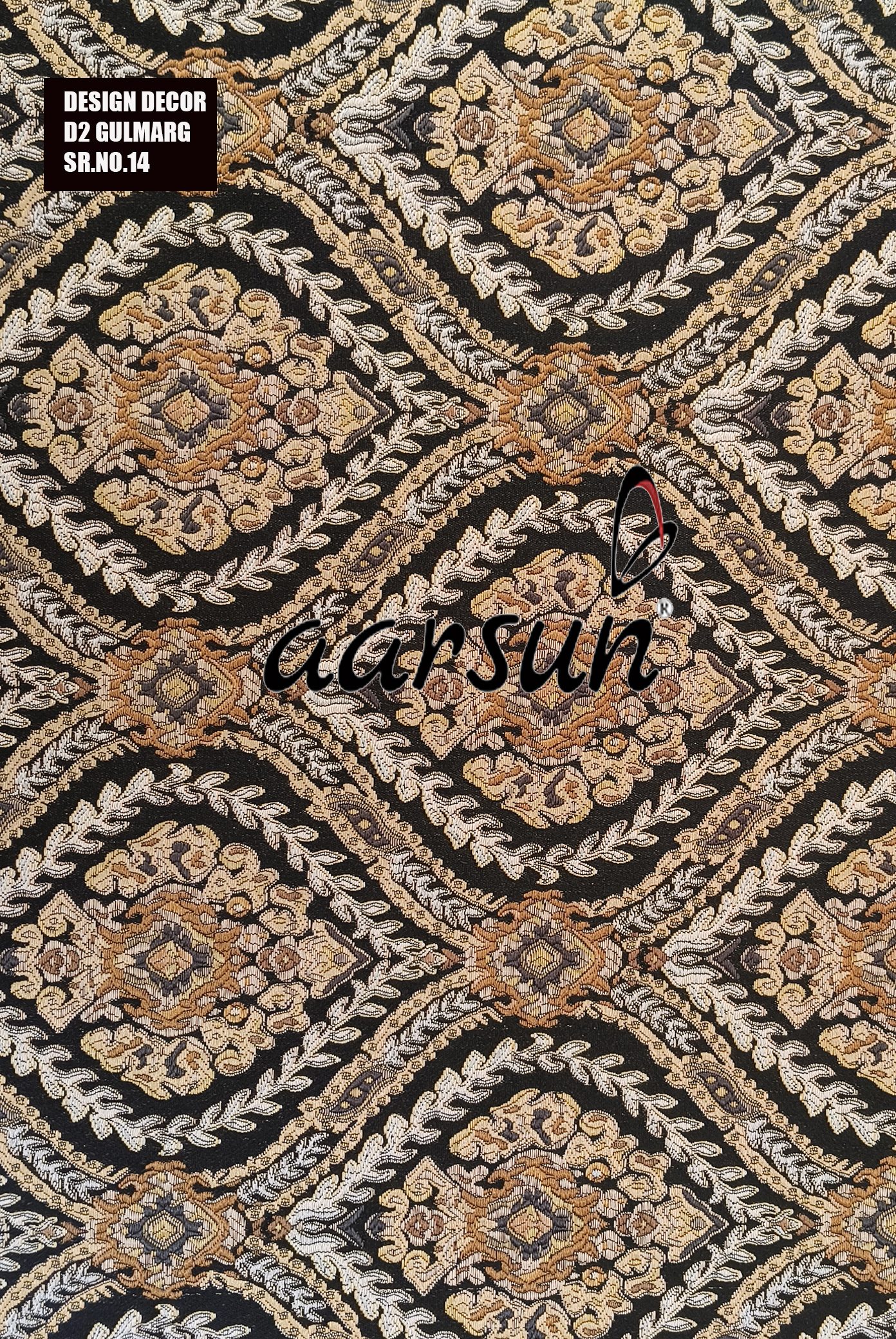Black and gold fabric with a floral pattern for furniture view 3