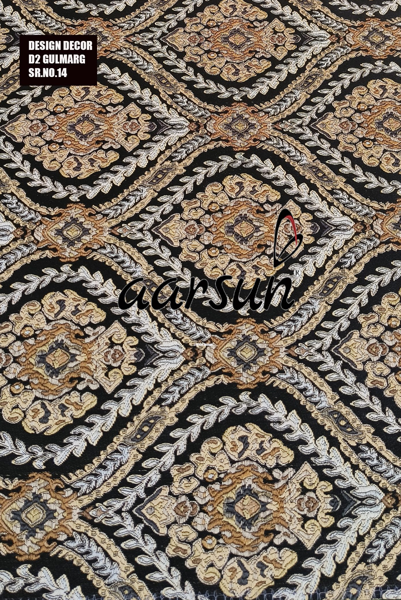 Black and gold fabric with a floral pattern for furniture