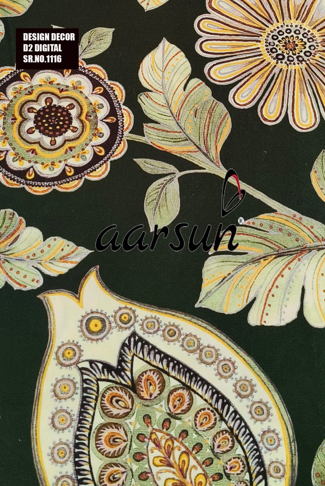Delightful Floral Pattern Fabric in Shades of Green view 3