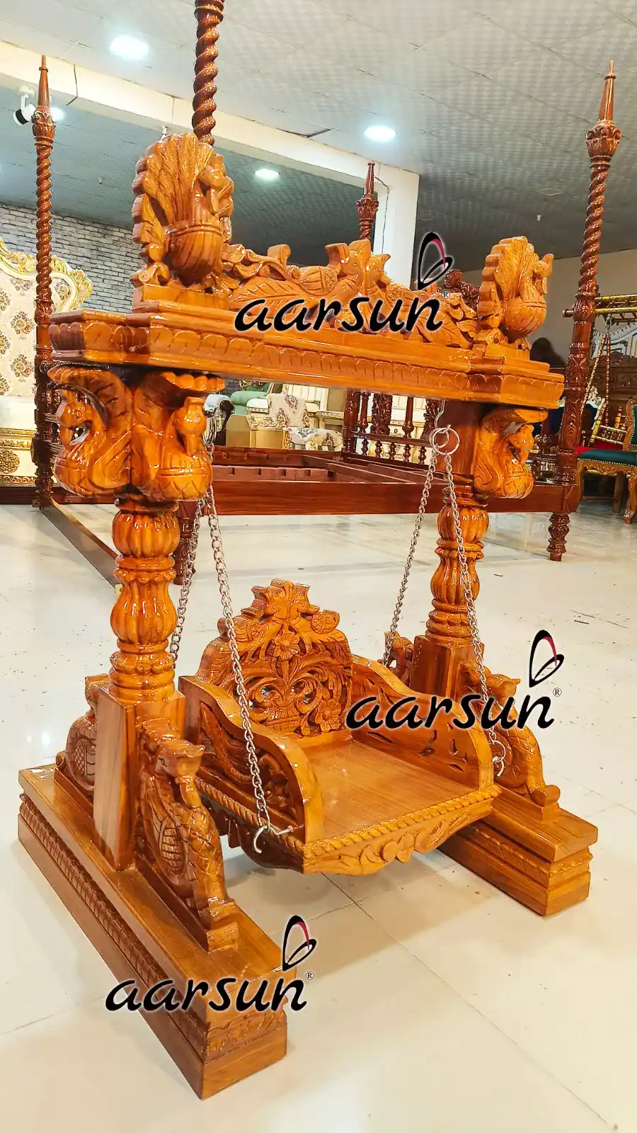 Wooden Shree Krishna Jhula in Natural Polish view 5