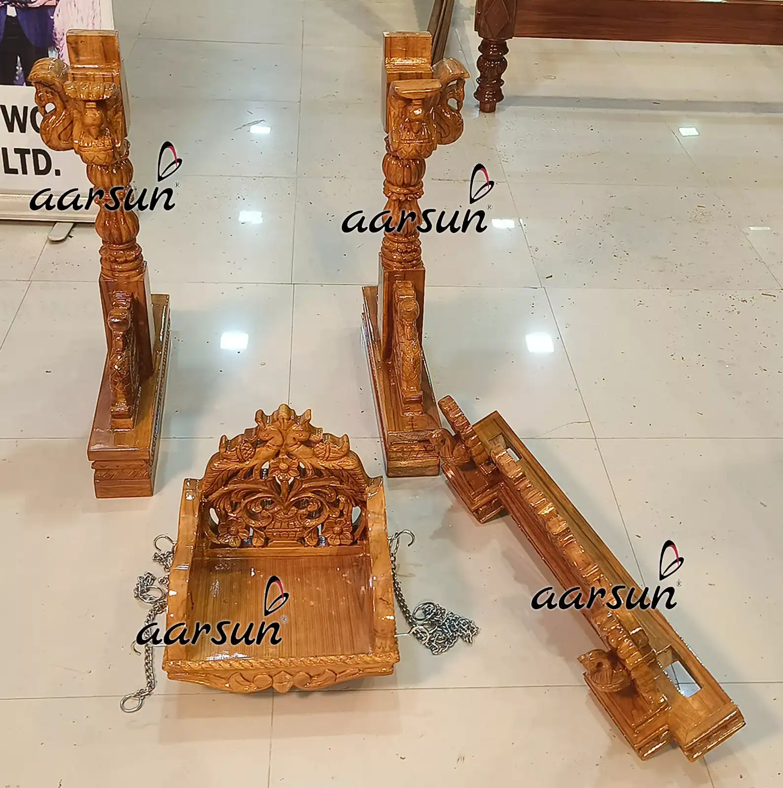 Wooden Shree Krishna Jhula in Natural Polish view 6