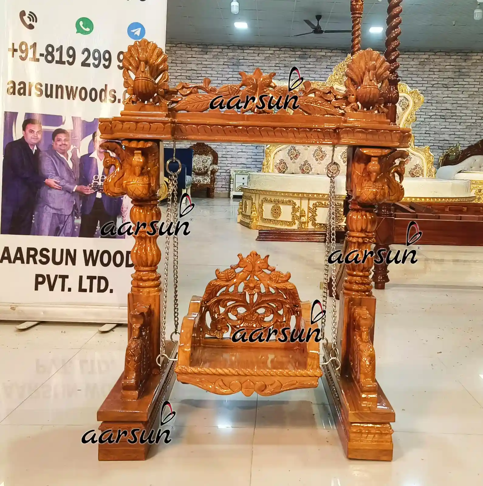 Wooden Shree Krishna Jhula in Natural Polish